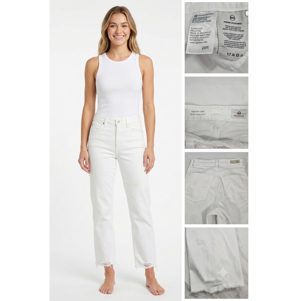 AG Adriano Goldschmied Alexxis Crop High Rise Vintage Straight White Jeans 26R